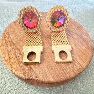 Barrows Vintage Gold Tone Cufflinks Mesh Bands Rivoli Crystals